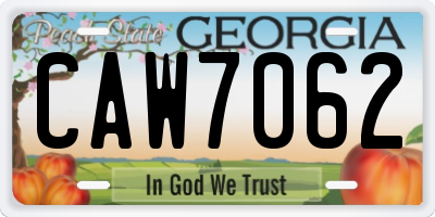 GA license plate CAW7062