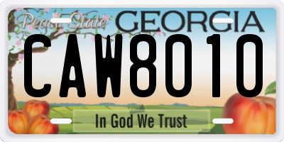 GA license plate CAW8010