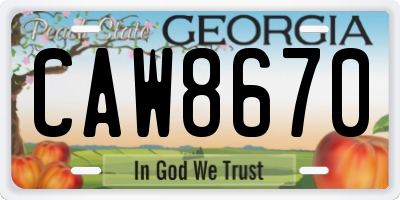 GA license plate CAW8670