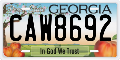 GA license plate CAW8692