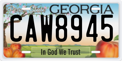 GA license plate CAW8945