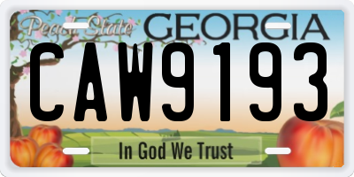 GA license plate CAW9193