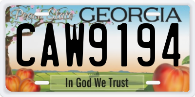 GA license plate CAW9194