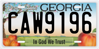 GA license plate CAW9196