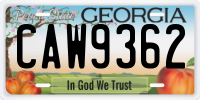 GA license plate CAW9362