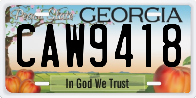 GA license plate CAW9418