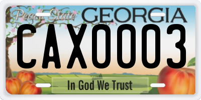 GA license plate CAX0003