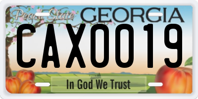 GA license plate CAX0019