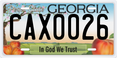 GA license plate CAX0026
