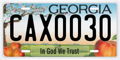 GA license plate CAX0030