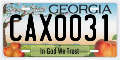 GA license plate CAX0031