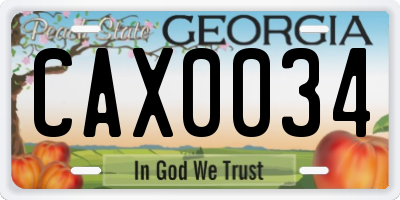 GA license plate CAX0034