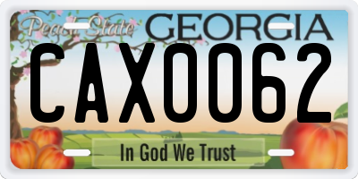 GA license plate CAX0062