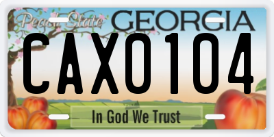 GA license plate CAX0104