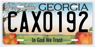GA license plate CAX0192