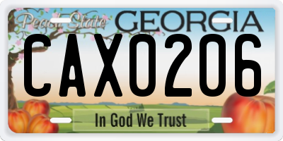 GA license plate CAX0206
