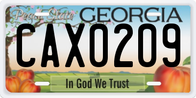 GA license plate CAX0209