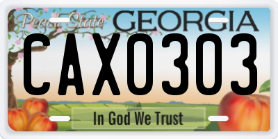 GA license plate CAX0303