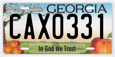 GA license plate CAX0331