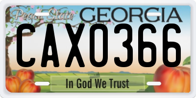 GA license plate CAX0366