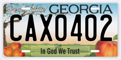 GA license plate CAX0402