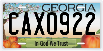 GA license plate CAX0922