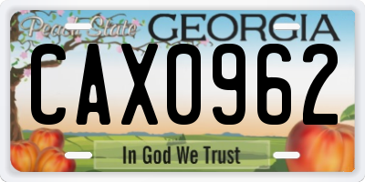 GA license plate CAX0962