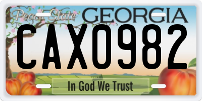 GA license plate CAX0982