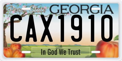 GA license plate CAX1910