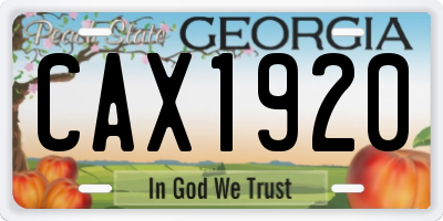 GA license plate CAX1920
