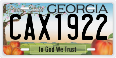GA license plate CAX1922