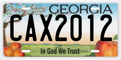 GA license plate CAX2012
