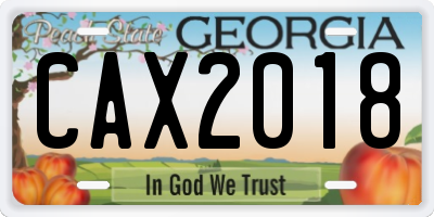 GA license plate CAX2018