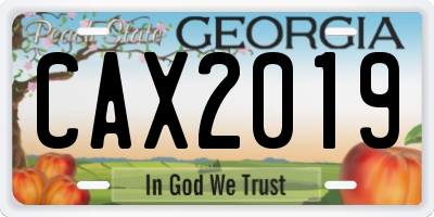 GA license plate CAX2019