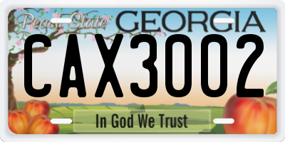 GA license plate CAX3002