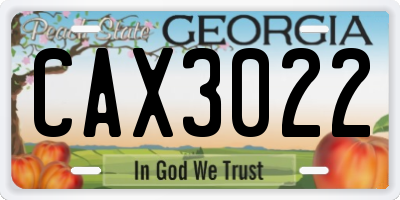 GA license plate CAX3022
