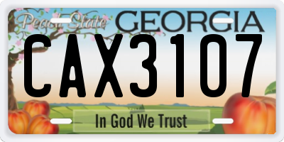 GA license plate CAX3107
