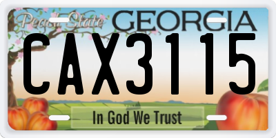 GA license plate CAX3115