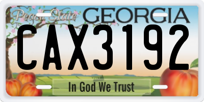 GA license plate CAX3192
