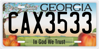GA license plate CAX3533
