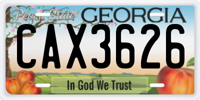 GA license plate CAX3626