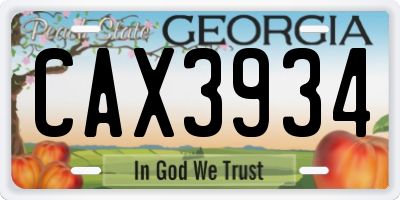 GA license plate CAX3934