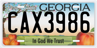 GA license plate CAX3986