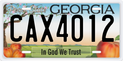 GA license plate CAX4012