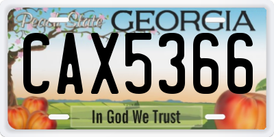 GA license plate CAX5366