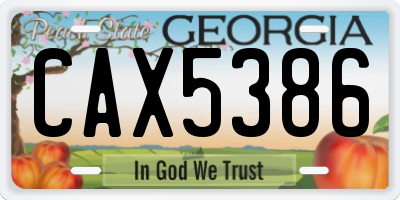 GA license plate CAX5386