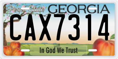GA license plate CAX7314