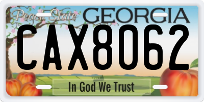 GA license plate CAX8062