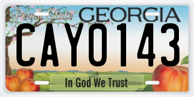 GA license plate CAY0143