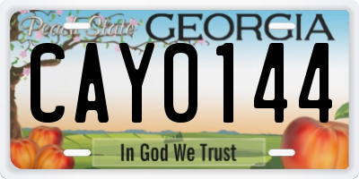 GA license plate CAY0144